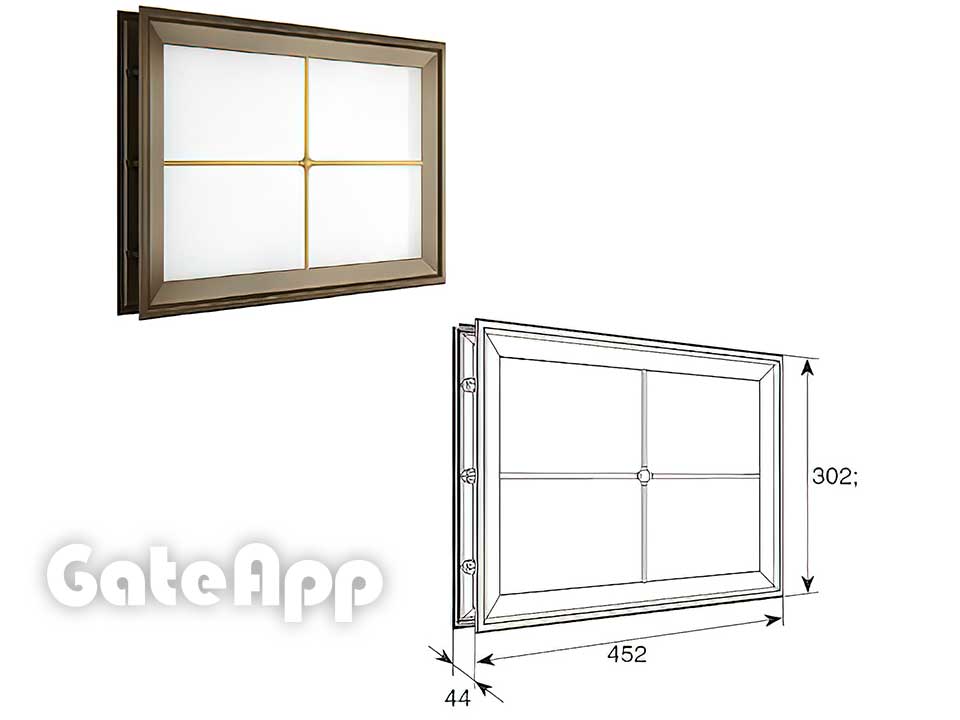 Окно акриловое 452×302 белое с раскладкой крест для панелей со структурой филенка